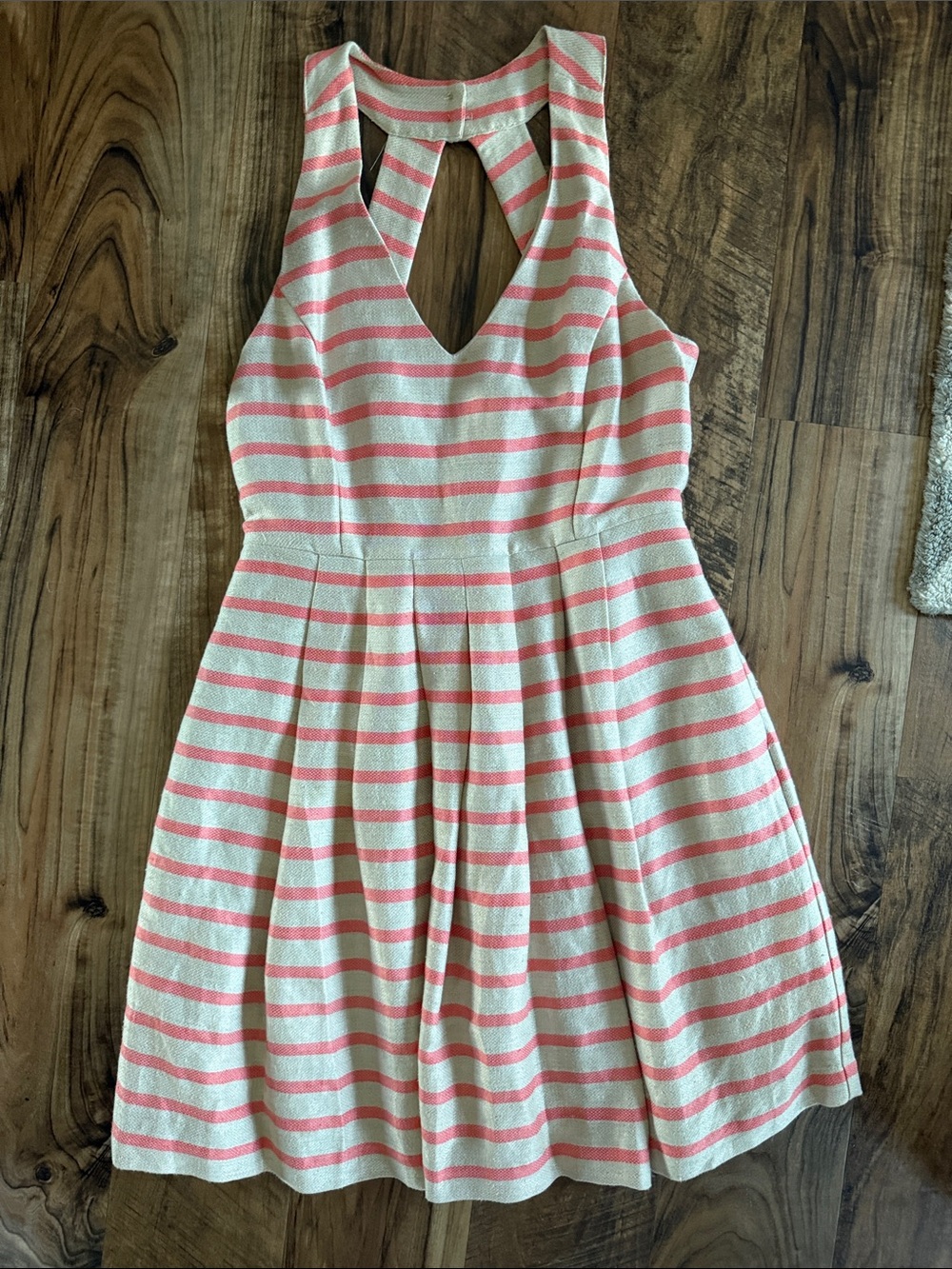 Banana Republic Coral and Cream Striped Keyhole Fit-and-Flare Dress